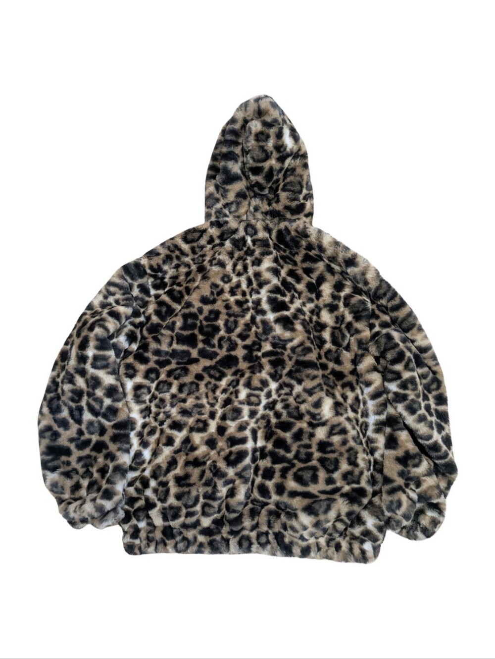 H&M Leopard Print Faux Fur Hooded Jacket - Oversized Size Small - Picture 3 of 9